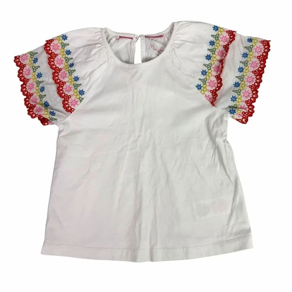 Mini Boden 6-7 White Eyelet Sleeve Detail Top